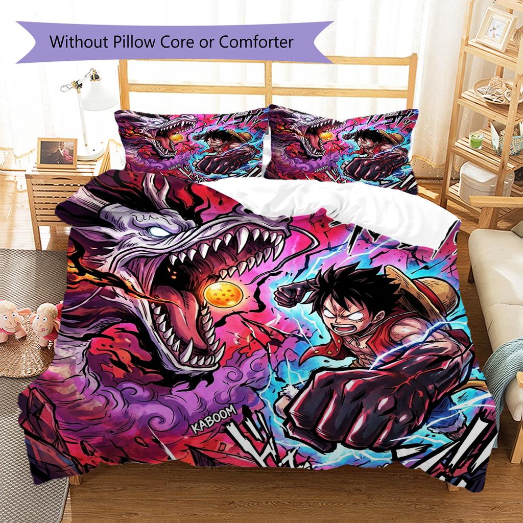 One Piece Luffy Pattern Bedding Quilt Set Quilt Cover Pillowcase Home Decoration Birthday Gift (1 * Duvet Cover + 2 * Pillowcase, Without Core)