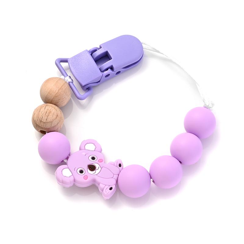 Anneau de dentition en bois pour bébé Chaîne de sucette Jouets à mordiller d'allaitement Cadeau Clips de sucette pour bébé Support Chaîne de dentition Animal Cartoon en Silicone