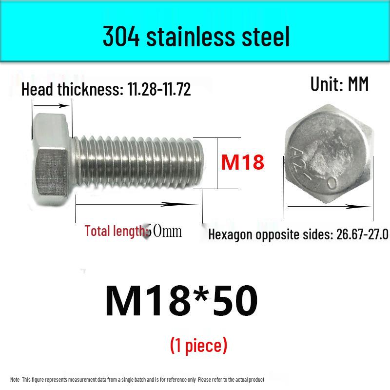 M14-30 304 Stainless Steel Fully Threaded Hex Head Screw Bolt