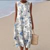 Women's Floral Midi Dress Crew Neck Sleeveless Loose Fit Casual Summer Dress