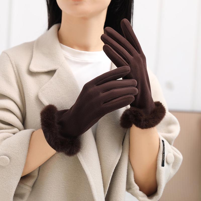 Women's Winter 2025 Touchscreen Cycling Gloves - Windproof, Cold-Proof, Split-Finger Design with Fur Trim.