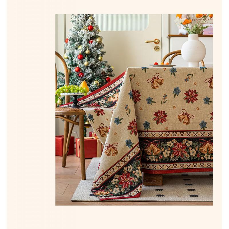 Elegant Christmas Tablecloth Cotton Linen Blend Rectangular Dining Table Cover Red Holiday Decor Home Kitchen