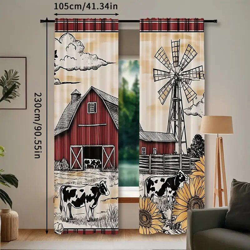 Retro farmhouse print curtains, pole bag curtains 42*84, bedroom and living room, home decoration, room decoration