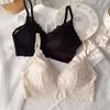 French Nude Sexy Lace Triangle Cup Underwear Women's Thin Small Breasts Gather Without Steel Rim and Seamless Girl Bra