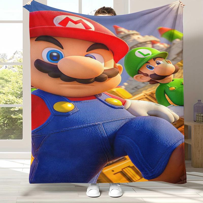 

Retro M-Mario Bros Game Cartoon Flannel Blanket,Ultra Soft Warm Plush Throw for Home Bedroom Bed Sofa Cover Camping Picnic gift 75x90cm