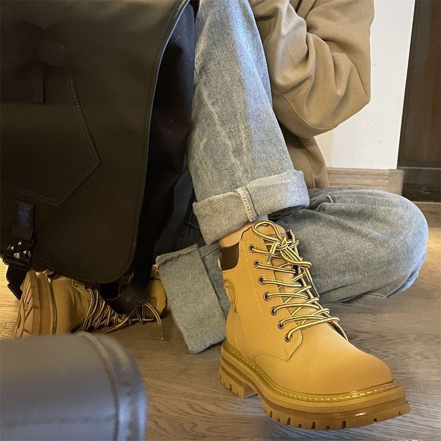 Autumn and winter Martin boots women's shoes fashion British style high-top retro tooling locomotive boots thick-soled big yellow boots short boots