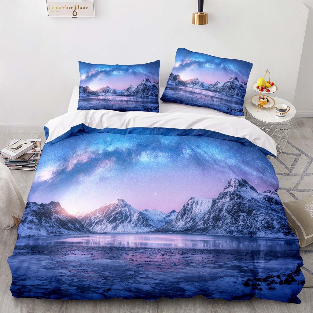 Home Textile Landscape Aurora Quilt Cover Digital Printing Three-Piece Set