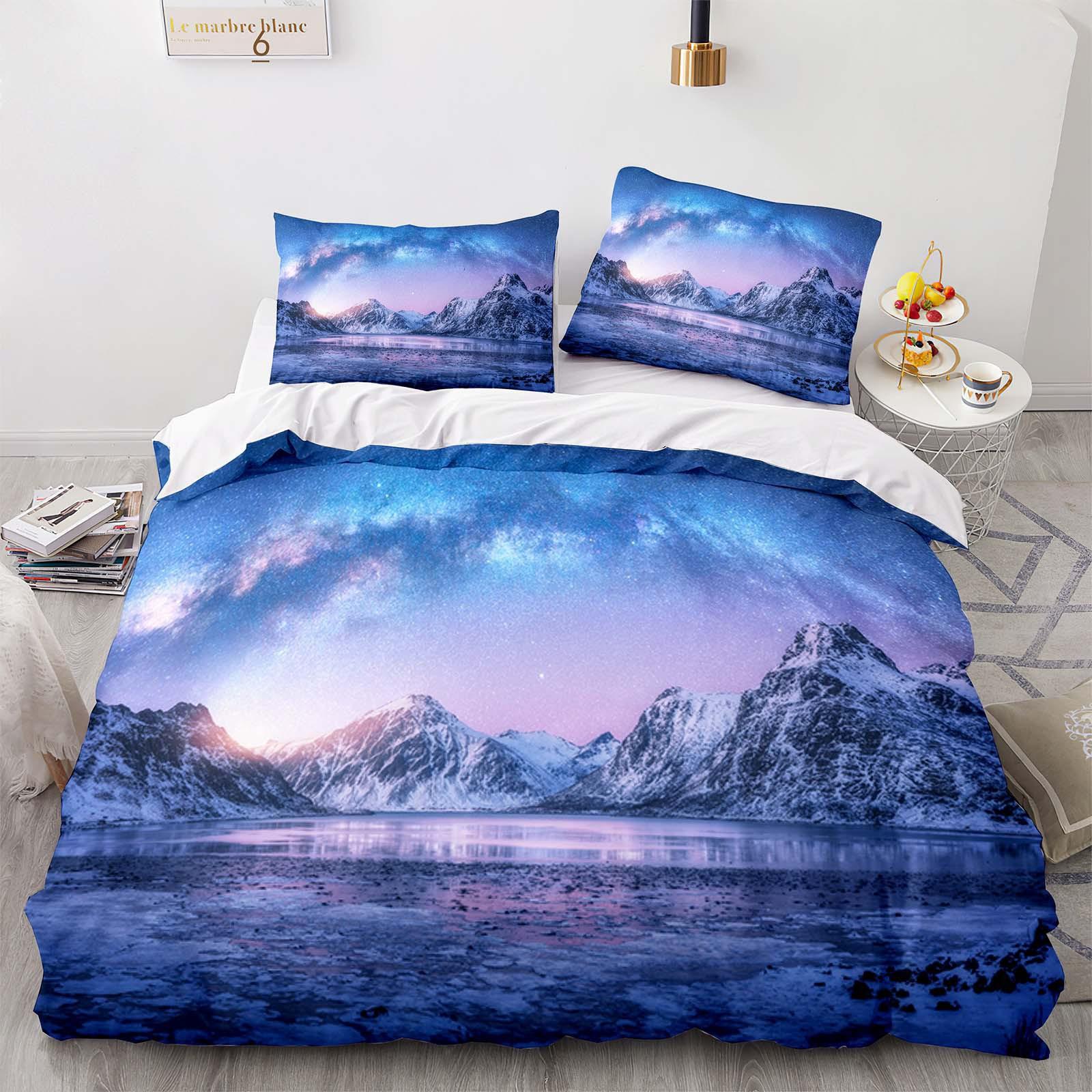 

Home Textile Landscape Aurora Quilt Cover Digital Printing Three-Piece Set 140 * 210cm