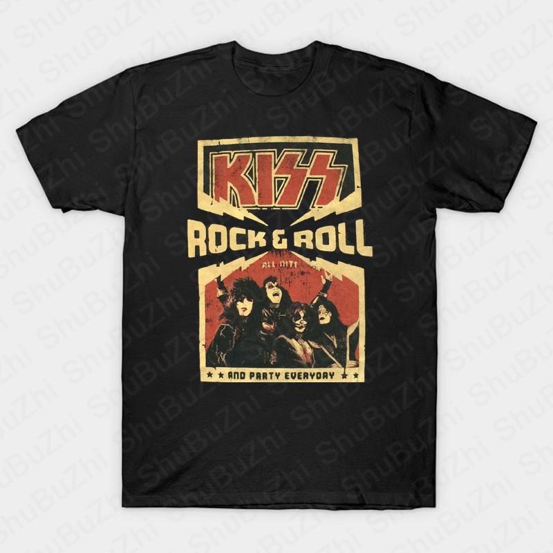 KISS Hiss Cat Parody Funny Tshirts Rock Meow Group Men T Shirt KISS Rock Roll Man Cotton T-Shirt Drop Shipping