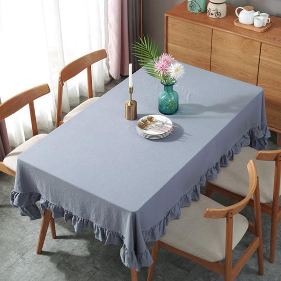 Solid Color Ruffled Tablecloth Rectangular Square Table Cover Dining Tablecloth for Farmhouse Kitchen Dining Room Patio Decoration