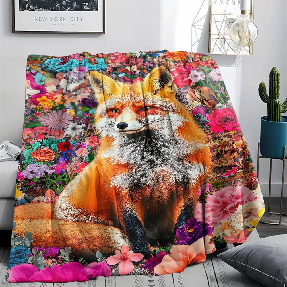 1Pc 3D Fox Print Flannel Blanket, High quality Comfortable for All Seasons, Home Decor, Warmth and Comfort, Perfect for Christmas Gifts