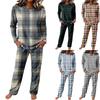 Women's Casual Long Sleeve Round Neck Drawstring Wide Leg Pajama Set for Sleepwear