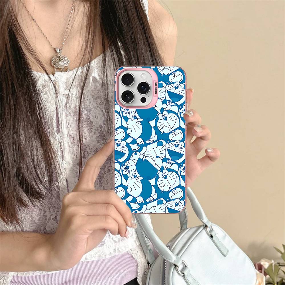 Cute Cartoon D-Doraemons Phone Case For IPhone 17 16 15 14 11 12 13 Pro Max Plus Pro Colored Silver Cover