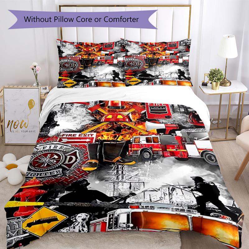 3pcs fire truck Bedding Set Duvet Cover Closure Includes 1 Duvet Cover & 2 Pillowcases, Soft and Comfortable for All Seasons.