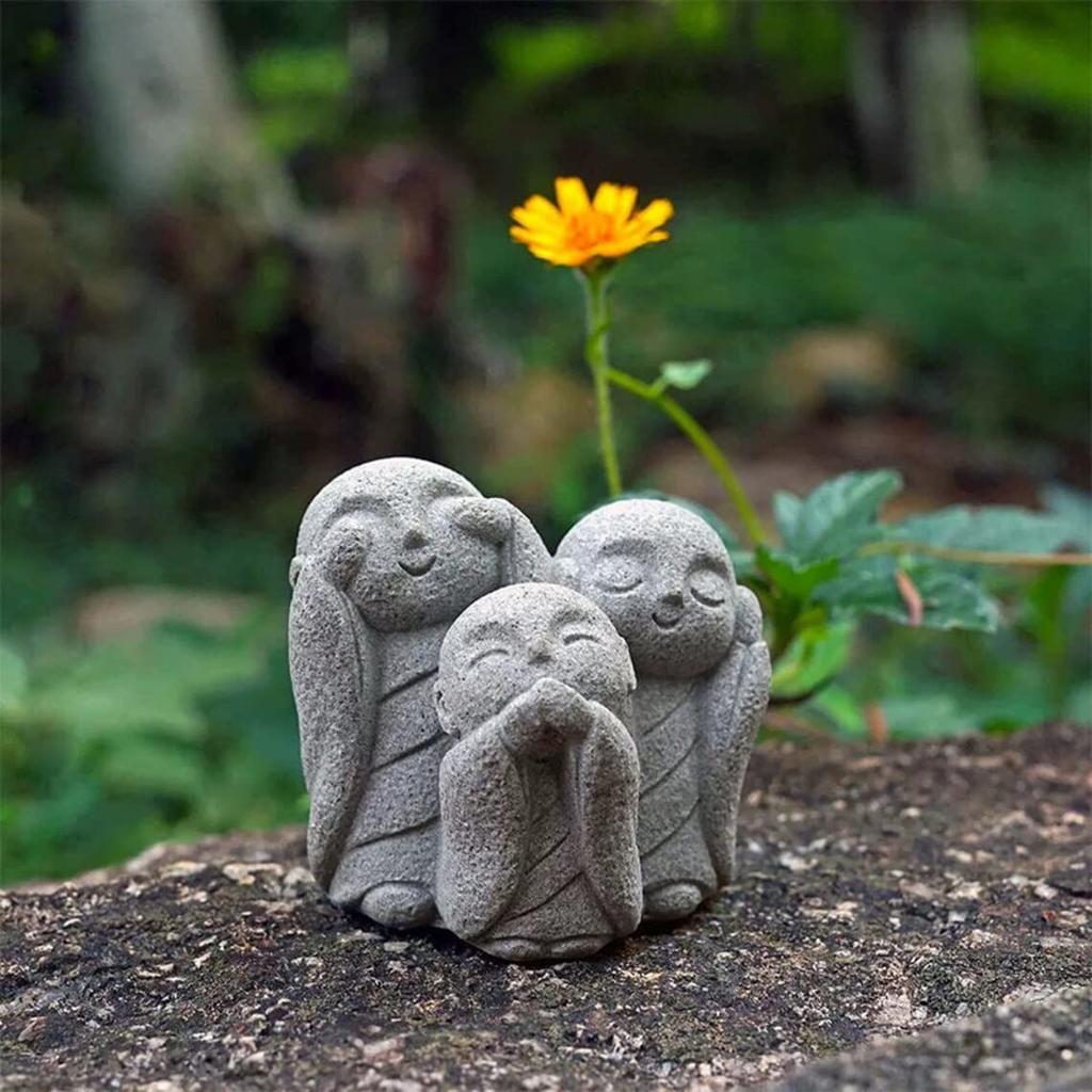 WOWTAC Jizo Statue Set, a Soothing and Cute Small Figurine, a Jizo Guardian Deity, Made of Granite, Perfect for Wishing Happiness and Good Fortune,