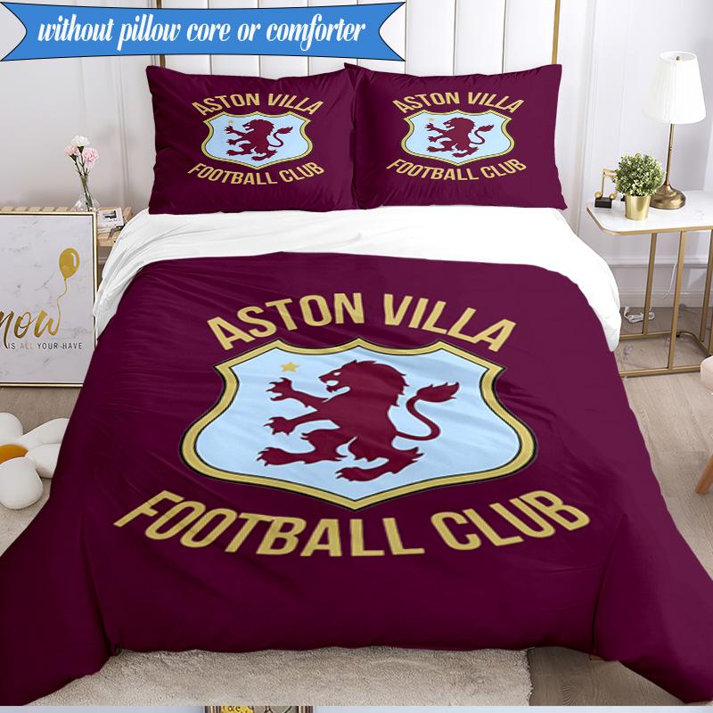 3PCS Aston Villa Football Club Printed Soft Bedding Set,Including 1pc Duvet Cover And 2pcs Pillowcases Perfect for Bedroom, Dormitory, Fan gift