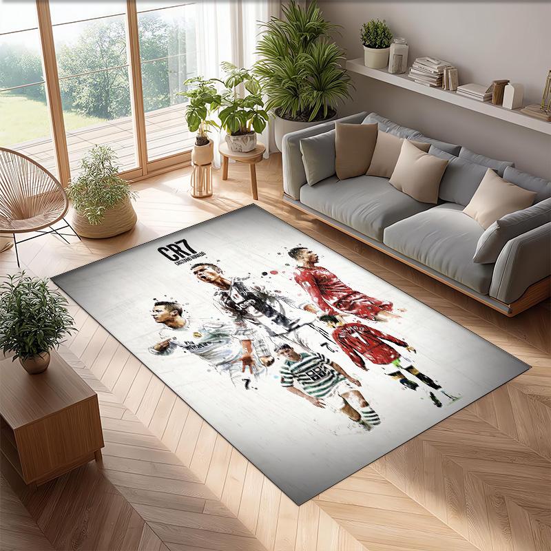 Tappeto in Flanella Stampato Cristiano Ronaldo Antiscivolo Morbido Poliestere Tappeto per Pavimento Tappetino Decorativo per Interni per Camera da Letto Soggiorno Divano