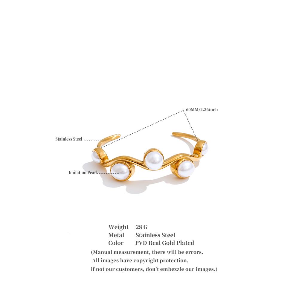 Yhpup 60mm Stainless Steel Simulated Pearls Open Cuff Bracelet Bangle Statement Popular Wrist Jewelry Waterproof Accessories