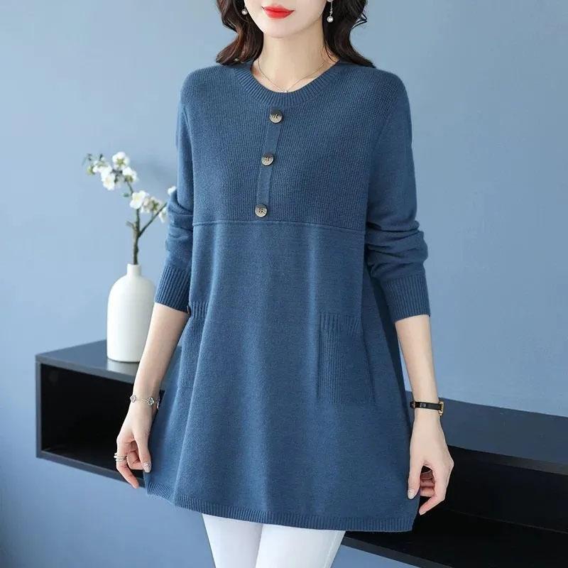 

Женский свитер Осень Зима Утепленный Теплый Вязаный Эластичный С Длинным Рукавом Оверсайз Топы XL синий