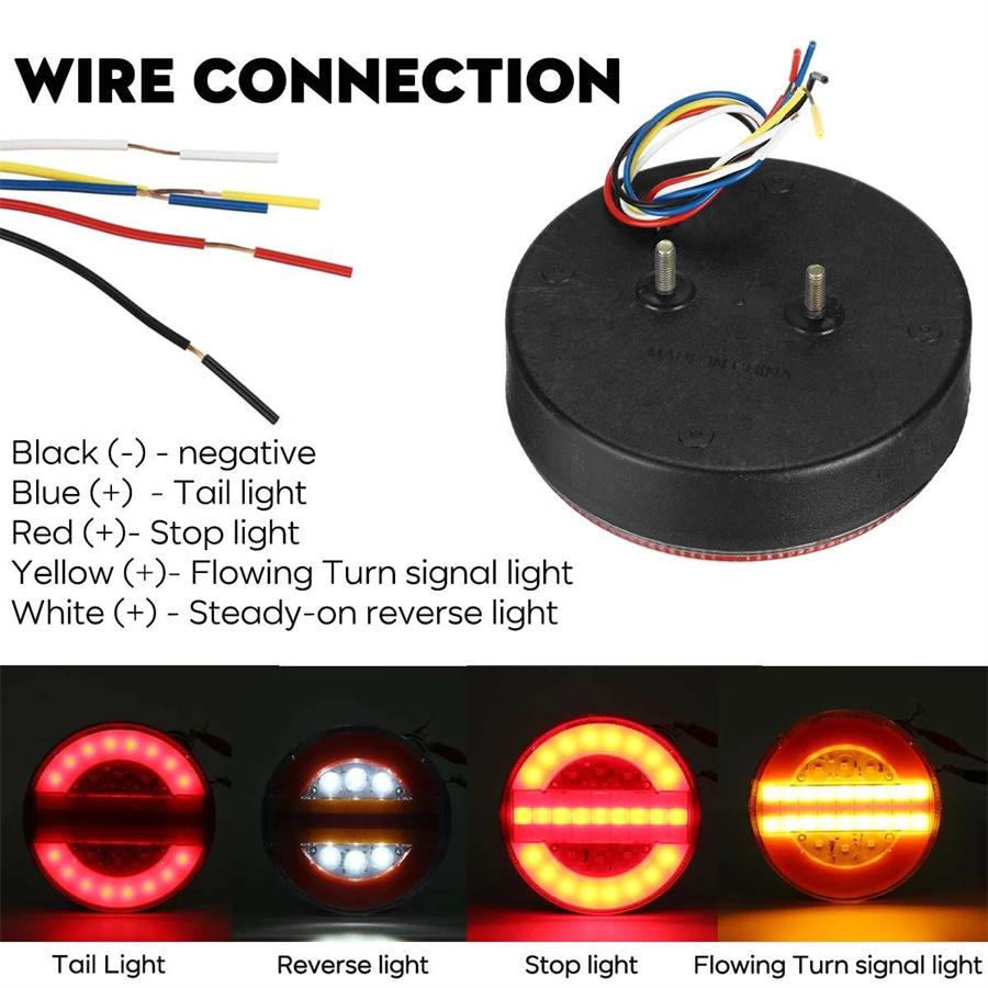 2Pcs 5.3" Dynamic LED Car Bus Van Caravan Lamp Flow Turn Signal Tail Light Brake