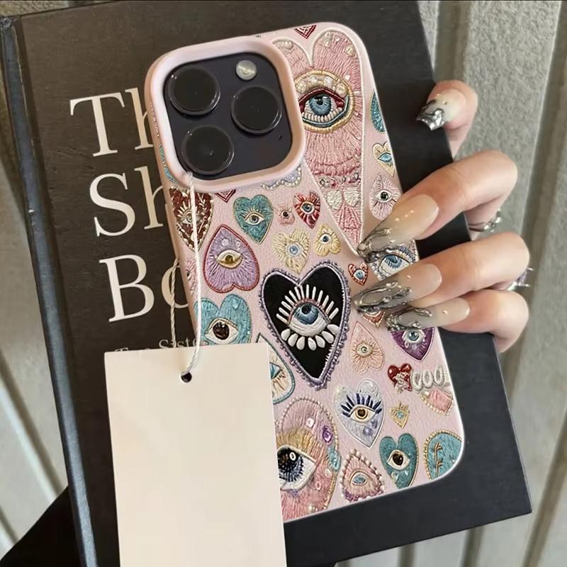 

Colored Heart-Shaped Eyes Lychee Texture Phone Case For iPhone 17 Pro Max 16 Plus 15 Pro 14 13 12 11 XS XR 17Air Soft Cover iPhone XS Max