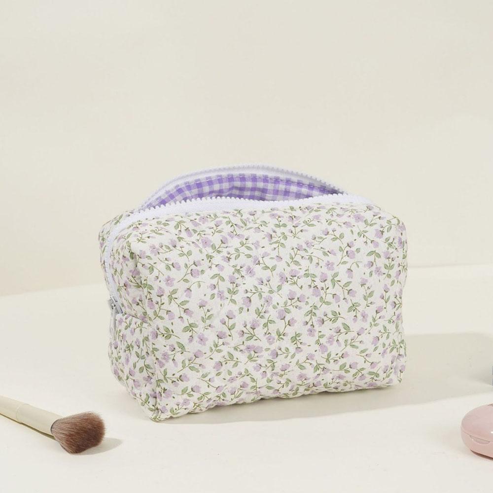 Storage Organizer Floral Puffy Quilted Makeup Bag Flower Printed Cosmetic Pouch Large Travel Cosmetic Bag Makeup Accessory