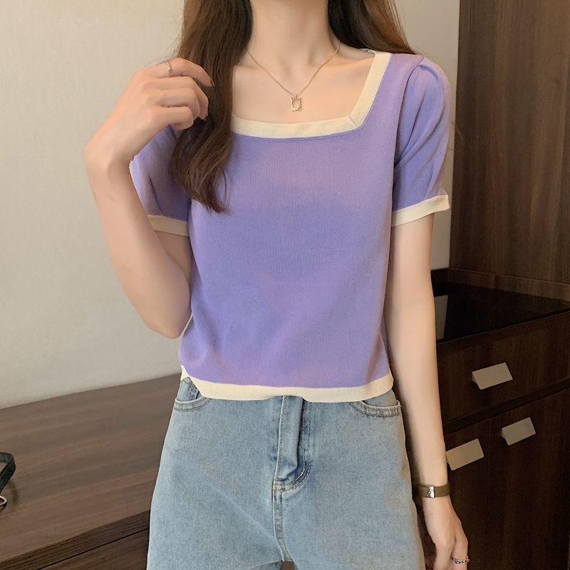 

French Ice Silk Women s Slimming Square Neck Summer Top - 2025 Trend M