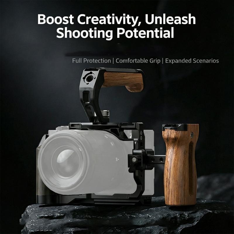Camera Expansion Frame Cage with Comfortable Wood Grip and Multiple Mounting Point for ZR Photography Accessories