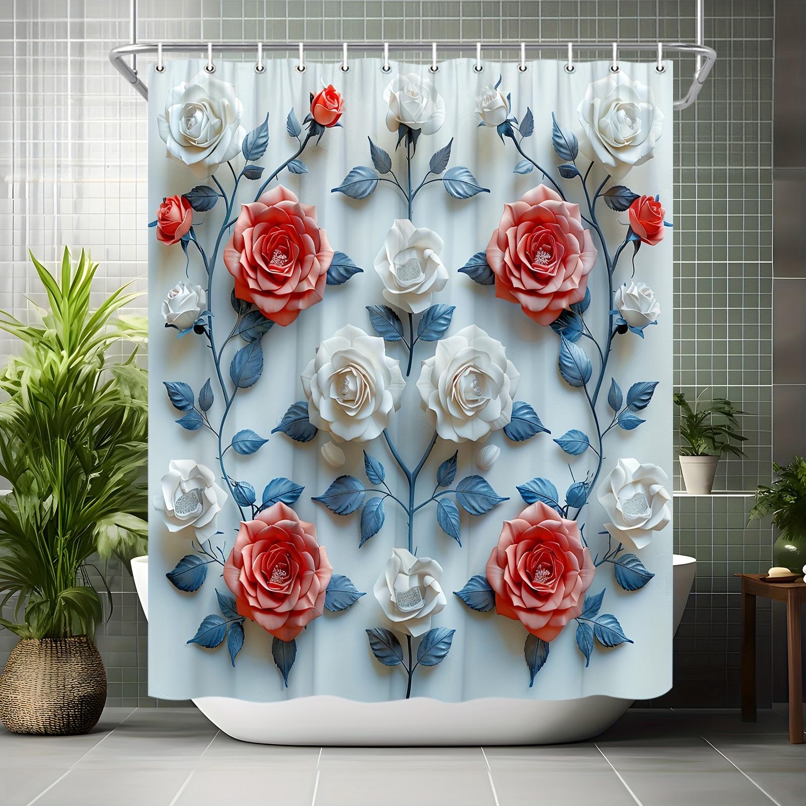 

Romantic Rose Garden Bath Curtain - Elegant Red & White Flowers, Waterproof Home Decor Adds Beauty To Your Bathroom W60H190(CM)-1 Pcs