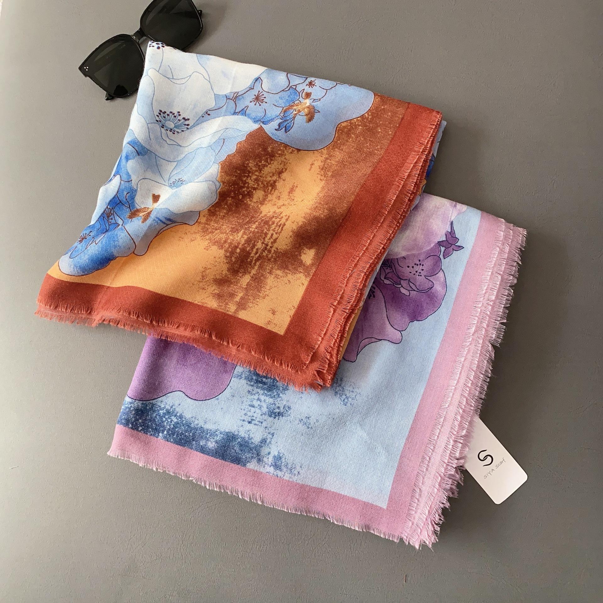 

New 130 beard removal large square scarf femininity purple flower shawl versatile fashion scarf mother s day gift 130*130cm