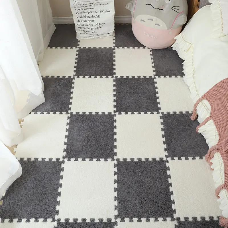 12Pcs Winter Hot Selling Interlocking Mat 30x30CM Plush Splicing Carpet Bedside Mat for Bedroom All-Season Soundproof and Warm