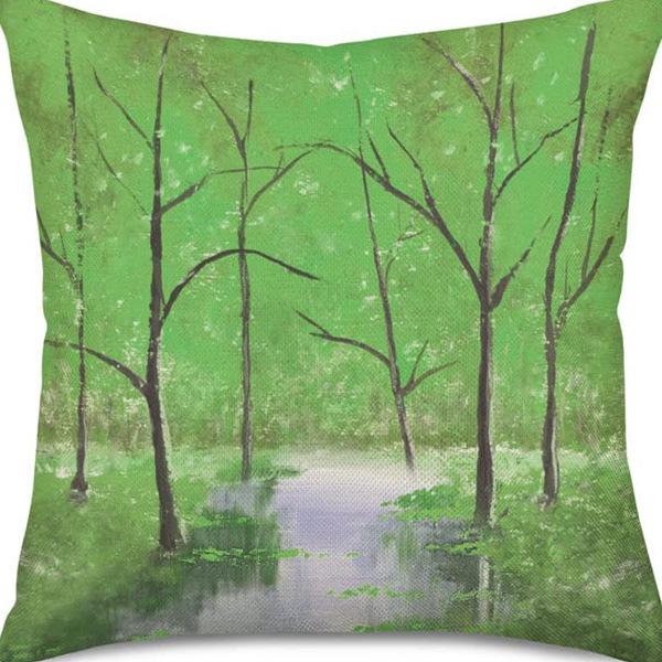 Popular Green Plant Linen Pillowcase Modern Simple Home Sofa Living Room Pillow Cushion