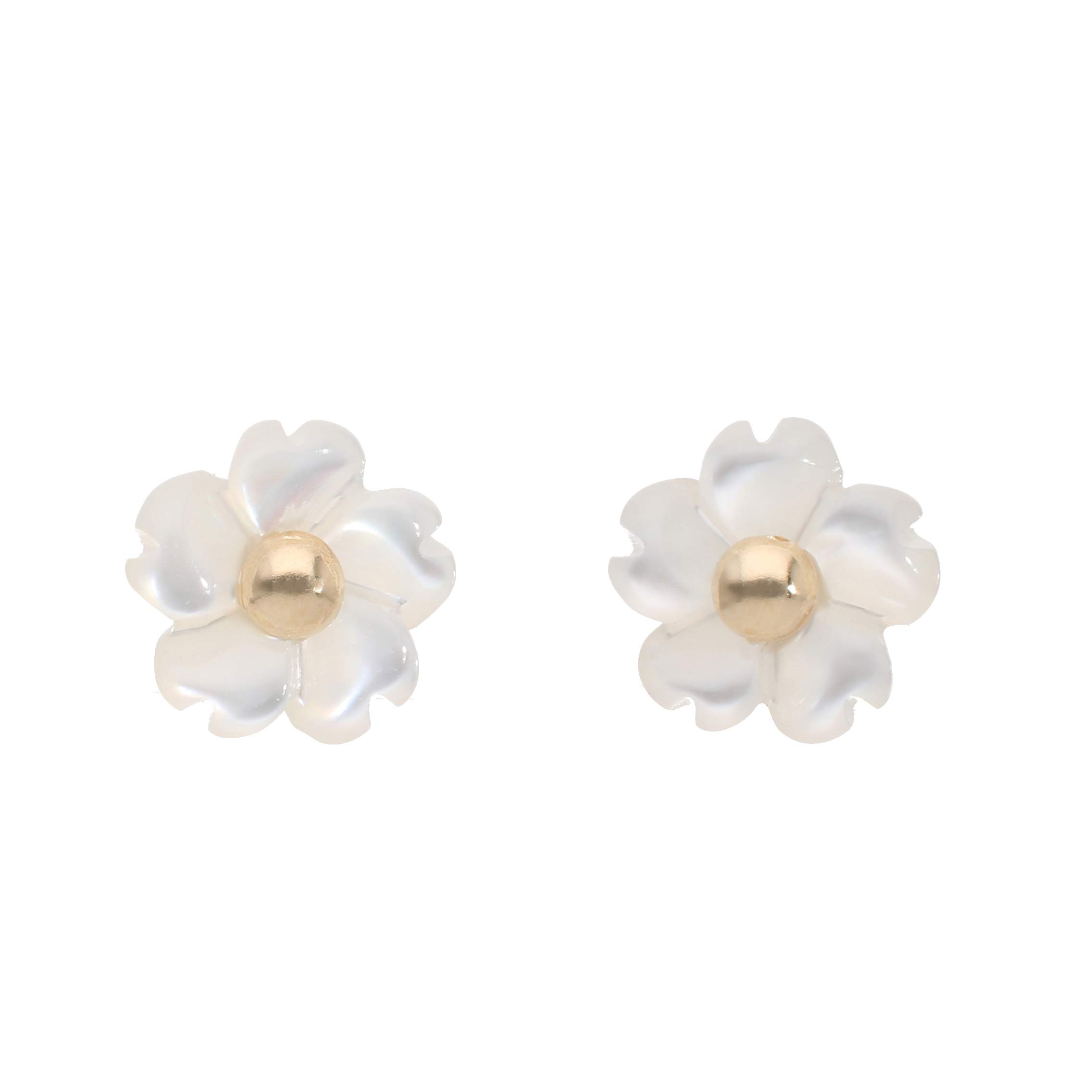 

K10 Yellow Gold Flower White Shell Earrings L&Co 43-7825 білий