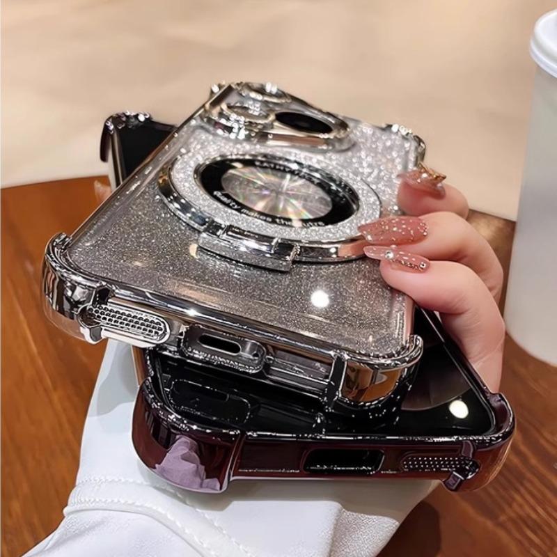 Luxury Glitter Bracket Case For Samsung S25 Ultra S24 FE S23 Plus A56 A06 A16 A36 A05 A15 A25 A35 A55 A14 A24 A34 A54 Cover