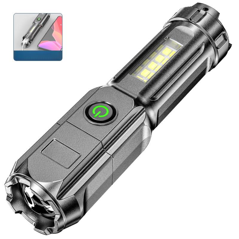 High Power Led Flashlight Super Bright Rechargeable Zoom Torch with COB Side Lights Outdoor Camping Night Fishing Lantern