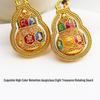 Elegant Eight Treasures Gourd Enamel Sweater Chain with Colorfast Sand Gold and Braided Rope