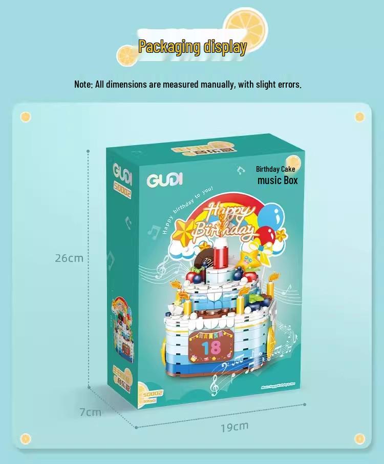 Gudi 50002 Geburtstagstorte Spieluhr Spielzeug Bausteine - Ineinandergreifender Aufbau Geschenk für Kinder