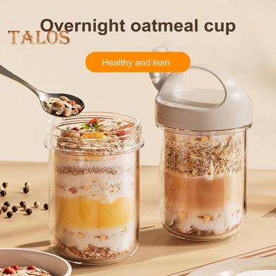 430ML Cam Yulaf Ezmesi Kupası Kaşık ve Kapaklı Sızdırmaz BPA İçermeyen Gece Boyu Yulaf Kabı Tahıl Salatası Yoğurt Yemek Hazırlama Kavanozu Sağlıklı Kahvaltılar için