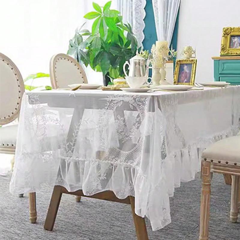 1PCS Lace Embroidered Floral Pattern Ruffled Tablecloth for Elegant Dining & Home Decoration