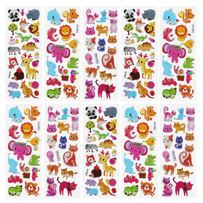 10Sheets 3D Bubble Stickers Cartoon Animal Cars Sticker Kids Boy Girl Birthday Party Favors Pinata Fillers Christmas Gift Toys