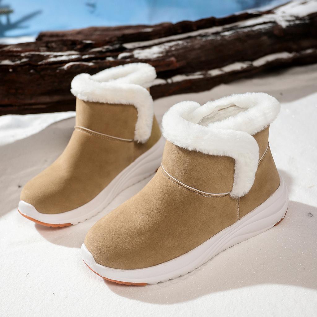 Winter Womens Snow Boots Non Slip Fluffy Fur Platform Suede Ankle Boots Comfort Warm Slip On Sneakers for Women Zapatillas Mujer