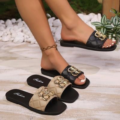 Dames Luxe Decor Weefontwerp Platte Sandalen Mode Open Teen Vakantie Casual Slippers Party Sexy Elegant Kantoor-Dames Nieuwe Schoenen