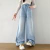 Girls' Pants for Spring and Autumn Fashion, Children's Mid To Large Length Straight Leg Wide Leg Pants, Spring Thin Styles, Girls' Nail Bead Jeans