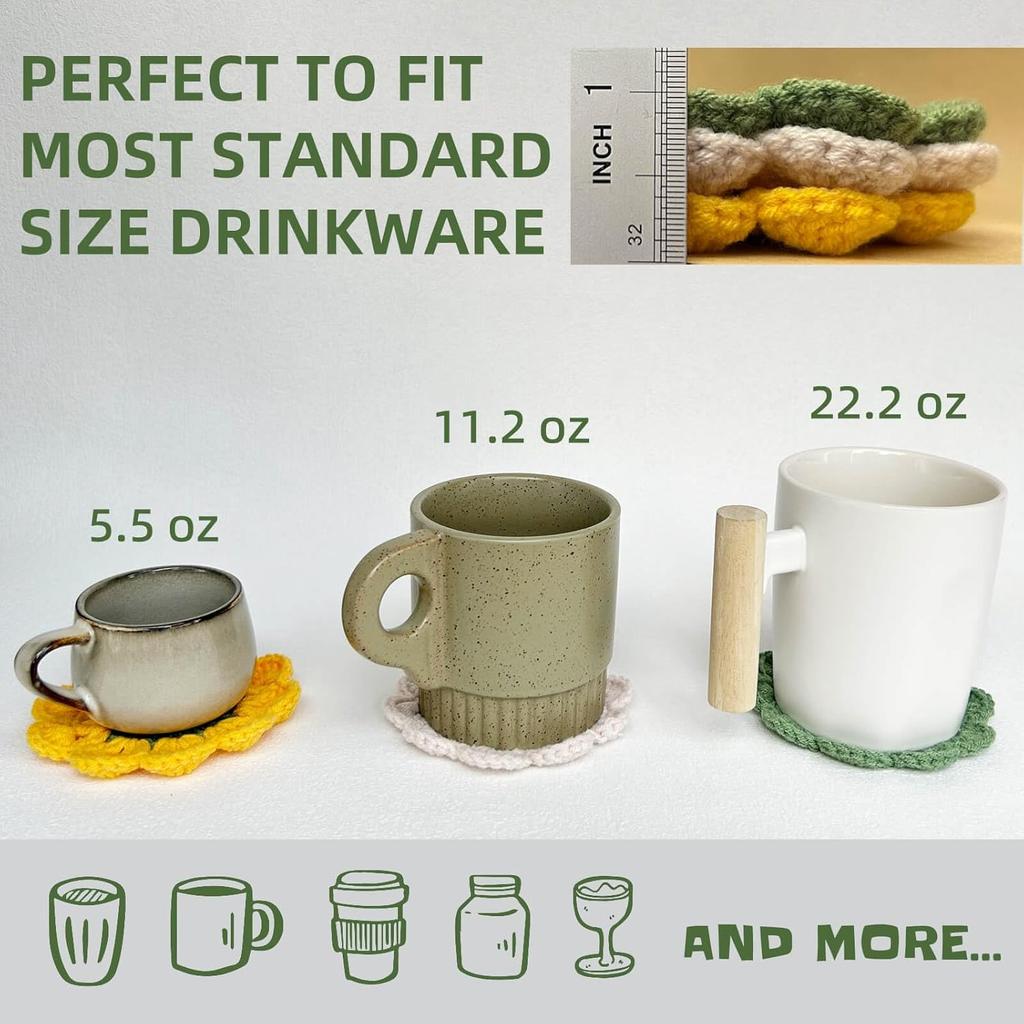 Cute Coasters,Funny Flower Coasters,Handmade Crochet Coasters,Fun Soft Decorative Placemats Housewarming for New Home Bar Desk