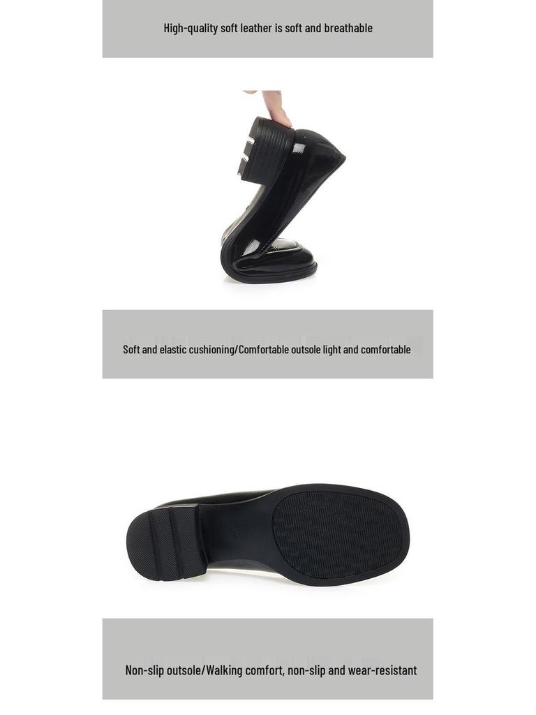 Damskie wsuwane płaskie buty na grubym obcasie - Kwadratowy nosek, Niskie wycięcie, Oddychające, Super miękka podeszwa, Wygodne