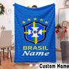 Custom Name Brazilian Football Emblem Throws Blanket Flannel Blankets for Couch Bed Gifts for Men Women Picnic blanket Christmas fan gifts