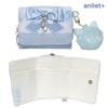Wallet Mini Wallet LB Girls Elementary School Student Cat Ribbon Check [anilet+] Tri-Fold (Light Blue)