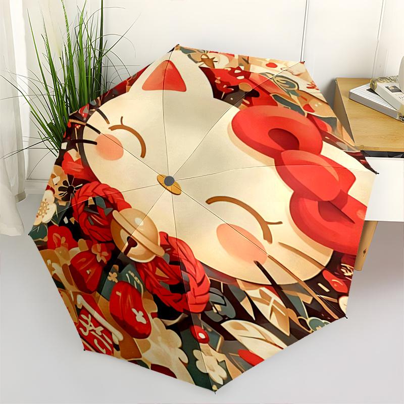 

1pc Hello Kitty Red Bow Outdoor Umbrella - Automatic Open/Closed, Foldable Design, 8-Rib Iron Frame, Festival Gift for Fans, Travelers, Daily Use.K087