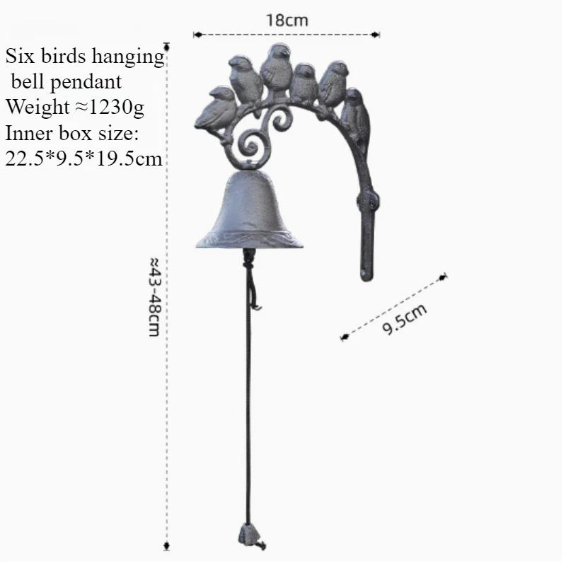 

Artisan Cast Iron 6 Birds Door Chime Vintage Welcome Doorbell for Home Decor Unique House Gift