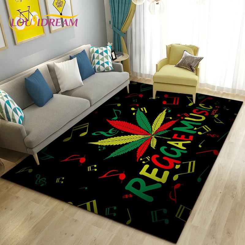 Reggae Music Jamaican Maple Leaf Area Rug,Carpet Rug for Living Room Bedroom Sofa Doormat Decoration,Kid Play Non-slip Floor Mat
